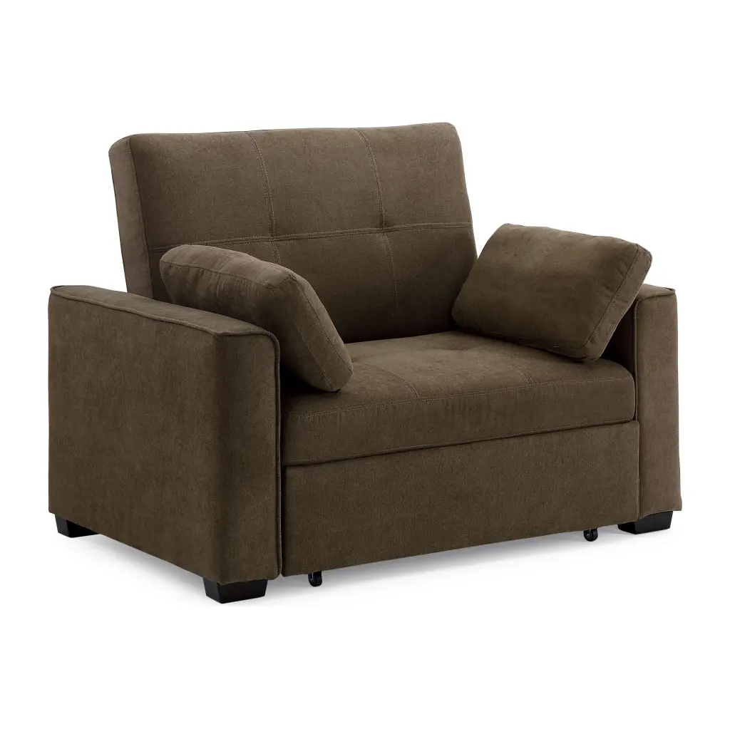 Nantucket Pull-Out Chenille Sleeper Sofa Full Size Cappuccino Accent Pillows Night & Day Furniture