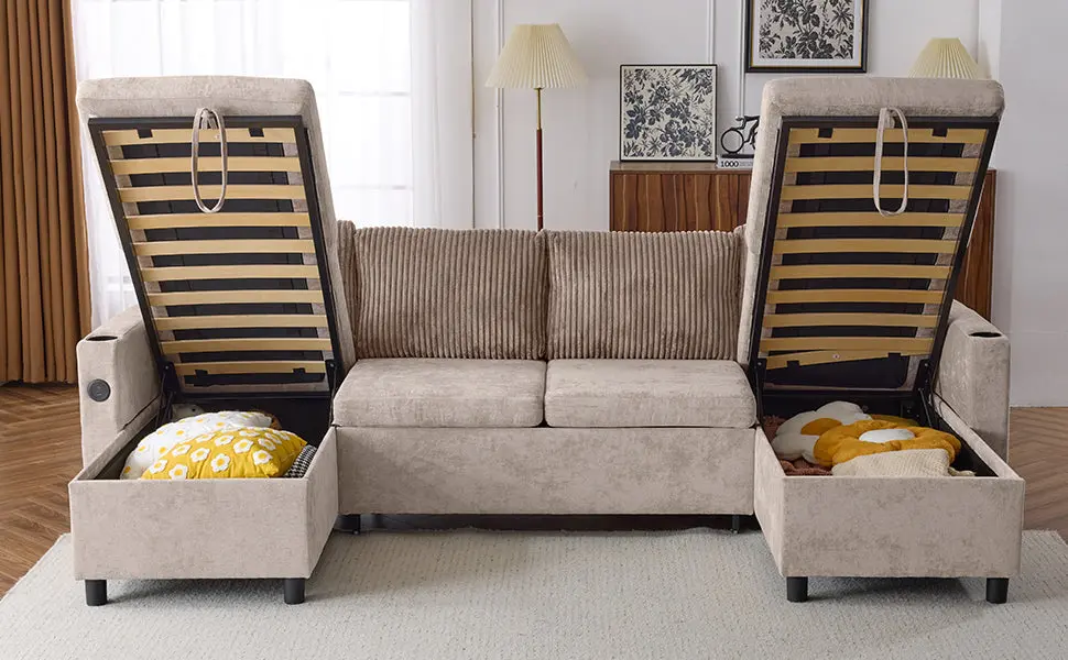 111 Inch Sectional Sofa Bed Multi Functional Sleeper Pull Out Mechanism rnb