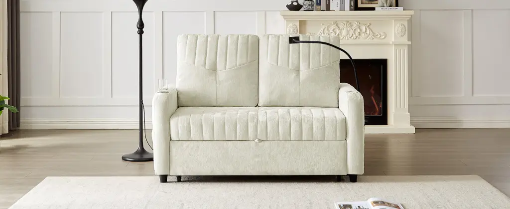 53.9 Inch Modern Loveseat Pull Out Sofa Bed Customizable Backrest Two-Tone rnb