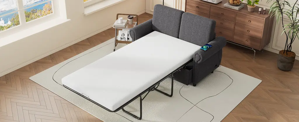 57.9 Inch Orisfur Pull Out Sofa Bed Loveseat Sleeper Twin Memory Foam rnb