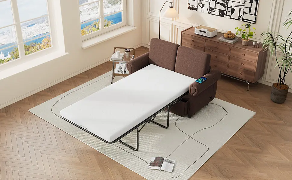 57.9 Inch Orisfur Pull Out Sofa Bed Loveseat Sleeper Twin Memory Foam rnb