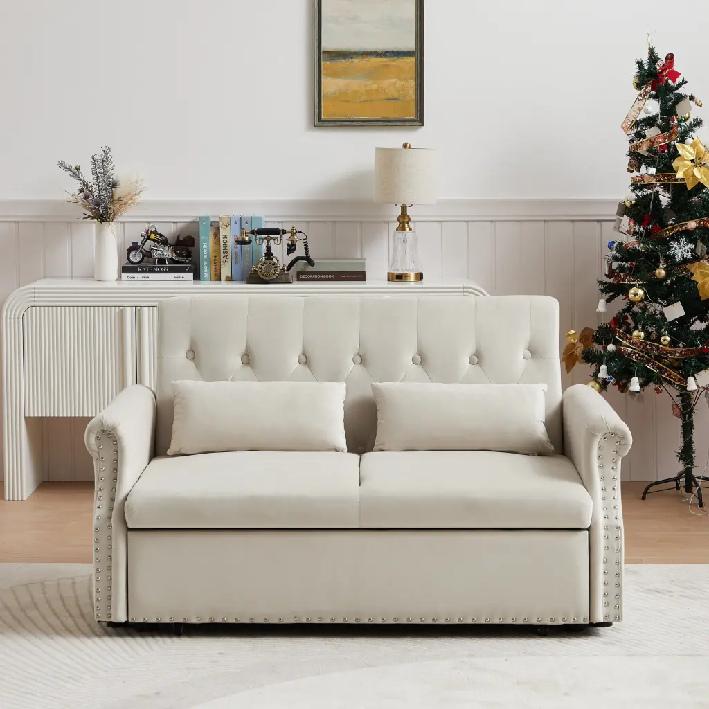 Artemax 55 Inch Modern Shiny Velvet Convertible Loveseat Sleeper Sofa - Compact Couches rnb