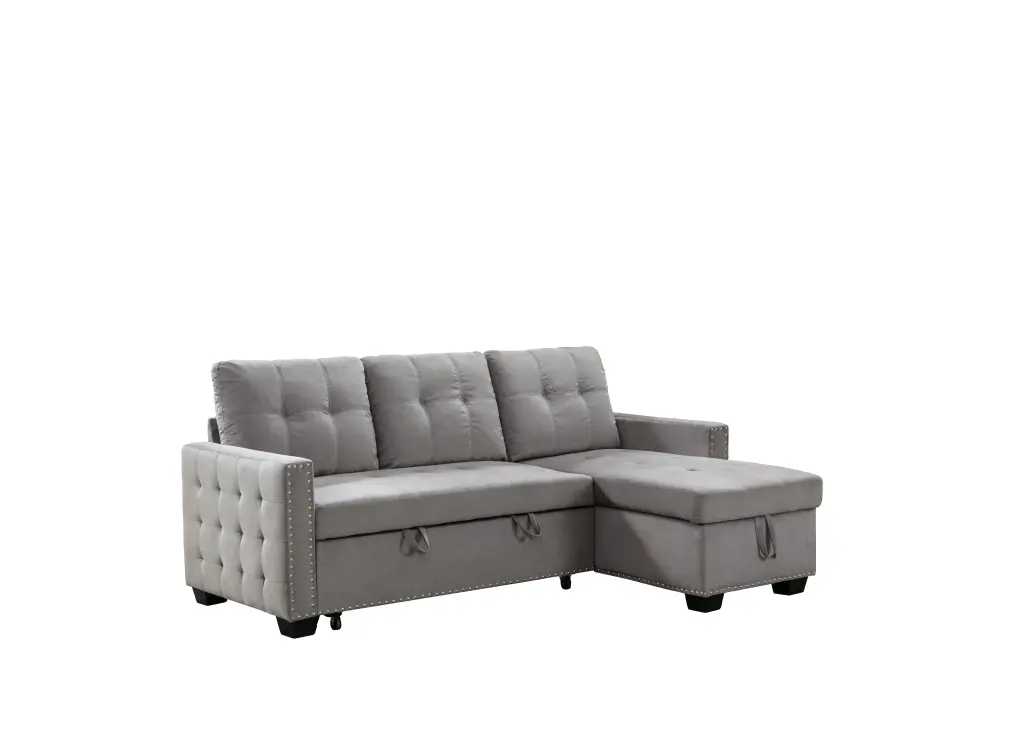 77 Inch Reversible Sectional Storage Sleeper Sofa Bed 2 Seats rnb