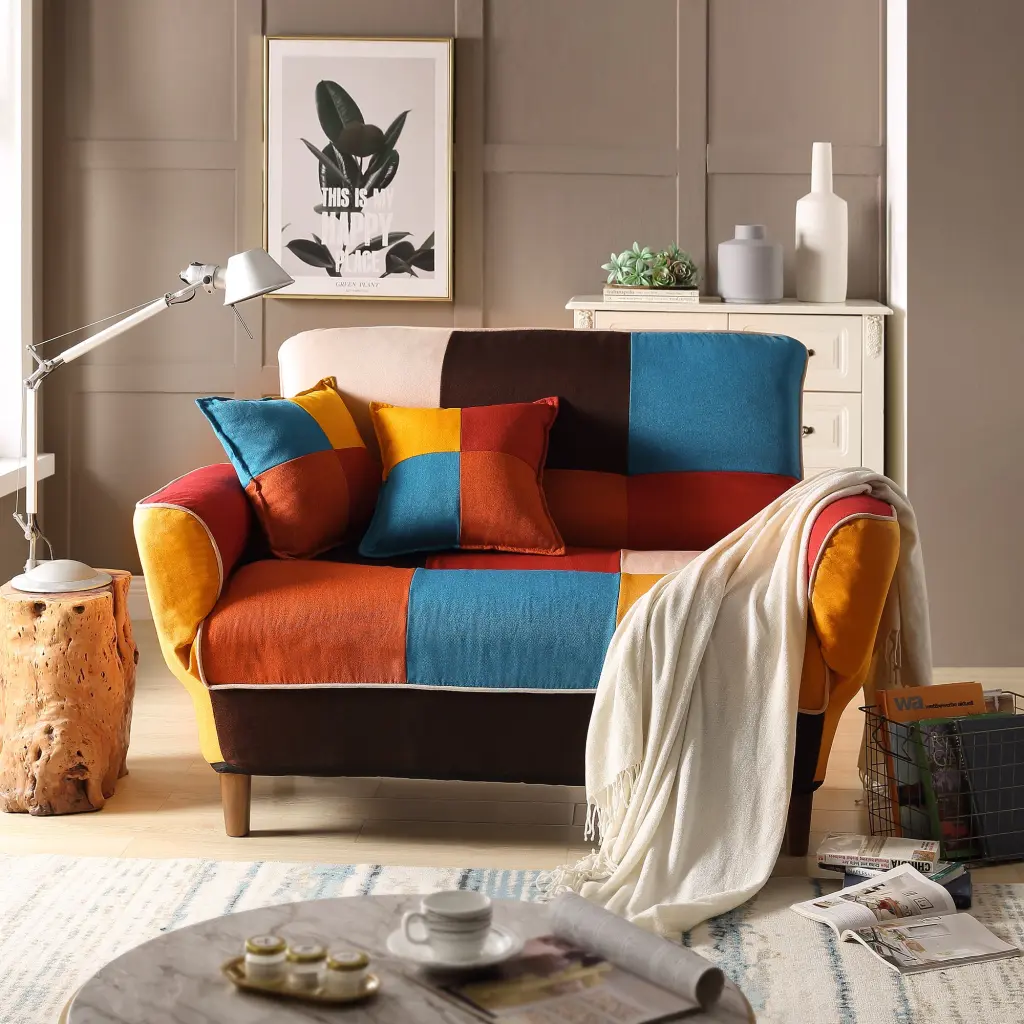 Small Space Sleeper Sofa Solid Wood Legs Colorful Polyester u_style