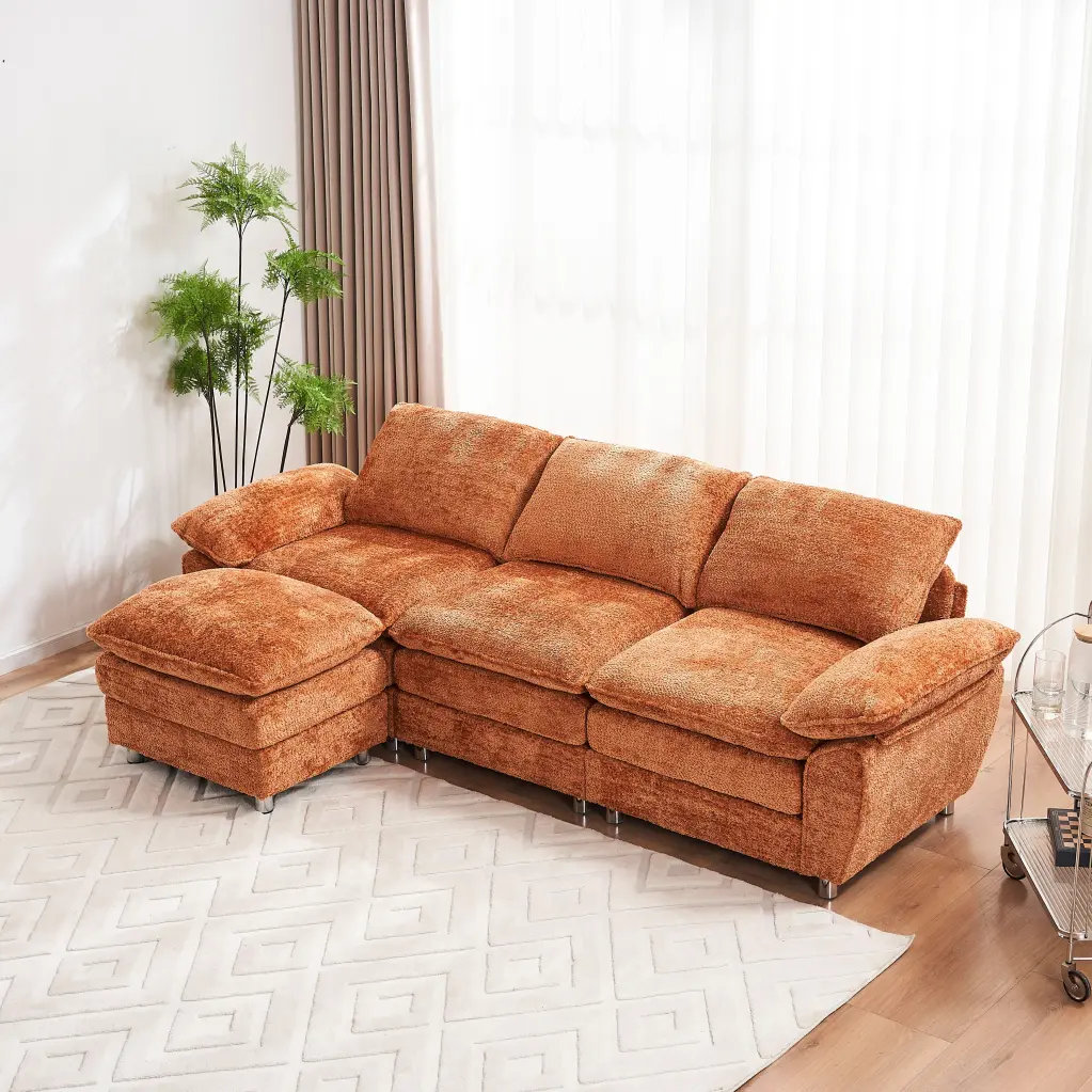 Modern Deep 3 Seat Sofa Couch Ottoman Polyester Sofa Sleeper Compact Design w2363