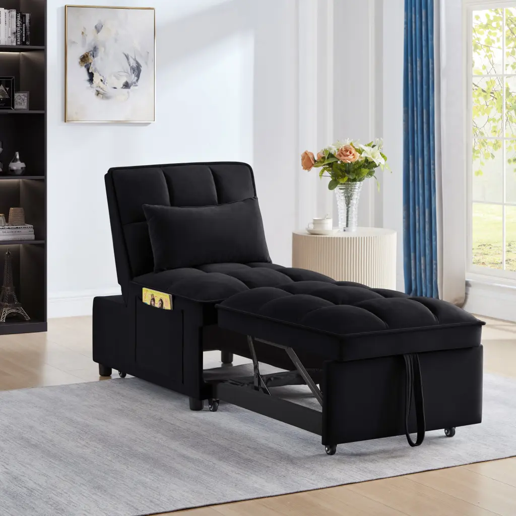4--1 Multi-Function Single Sofa Bed Storage Pockets and Tufted Design wm home furniture