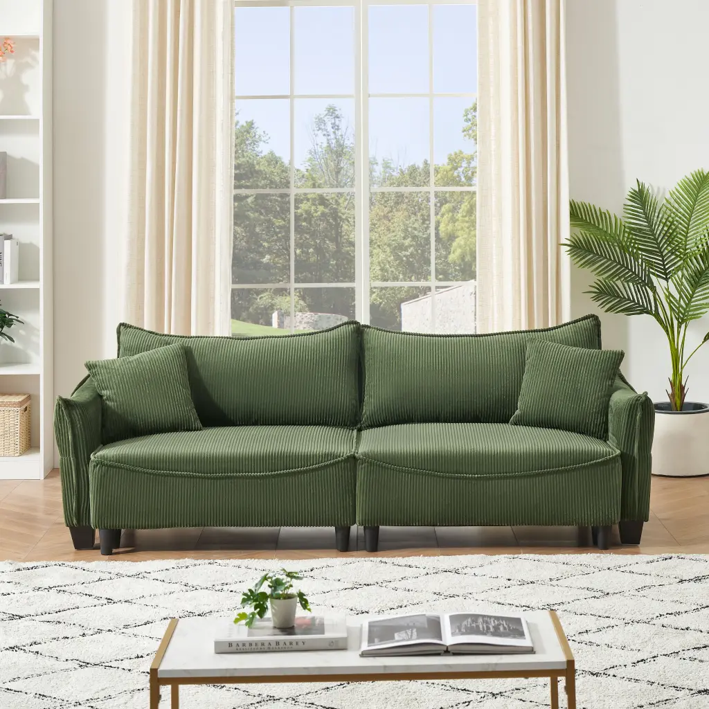 Green Corduroy Convertible Sofa Bed Living Room Or Guest Room ylf fff