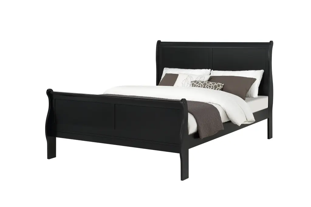 Louis Phillipe Black Finish King Size Panel Sleigh Bed Solid Wood kanepe