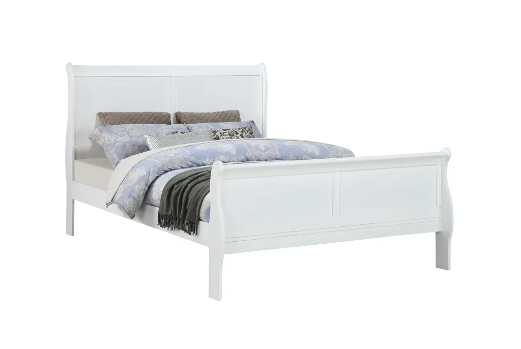 Louis Phillipe White Finish King Panel Sleigh Bed Solid Timber Frame kanepe