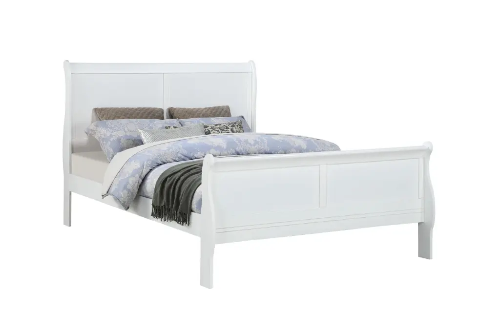 Louis Phillipe White Full Panel Sleigh Bed Solid Wood Bedroom Furniture kanepe