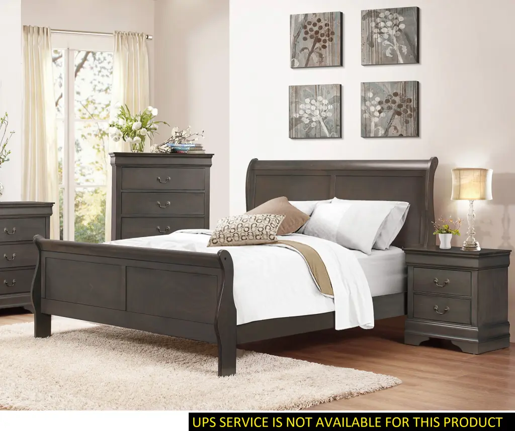 Stained Gray Finish Louis Philippe Style Queen Sleigh Bed Frame kanepe