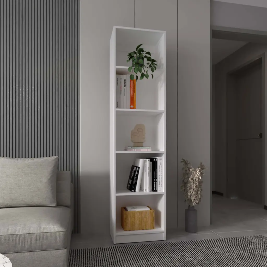 White 5 Shelf Slim Bookcase Horizontal Standard furniture max