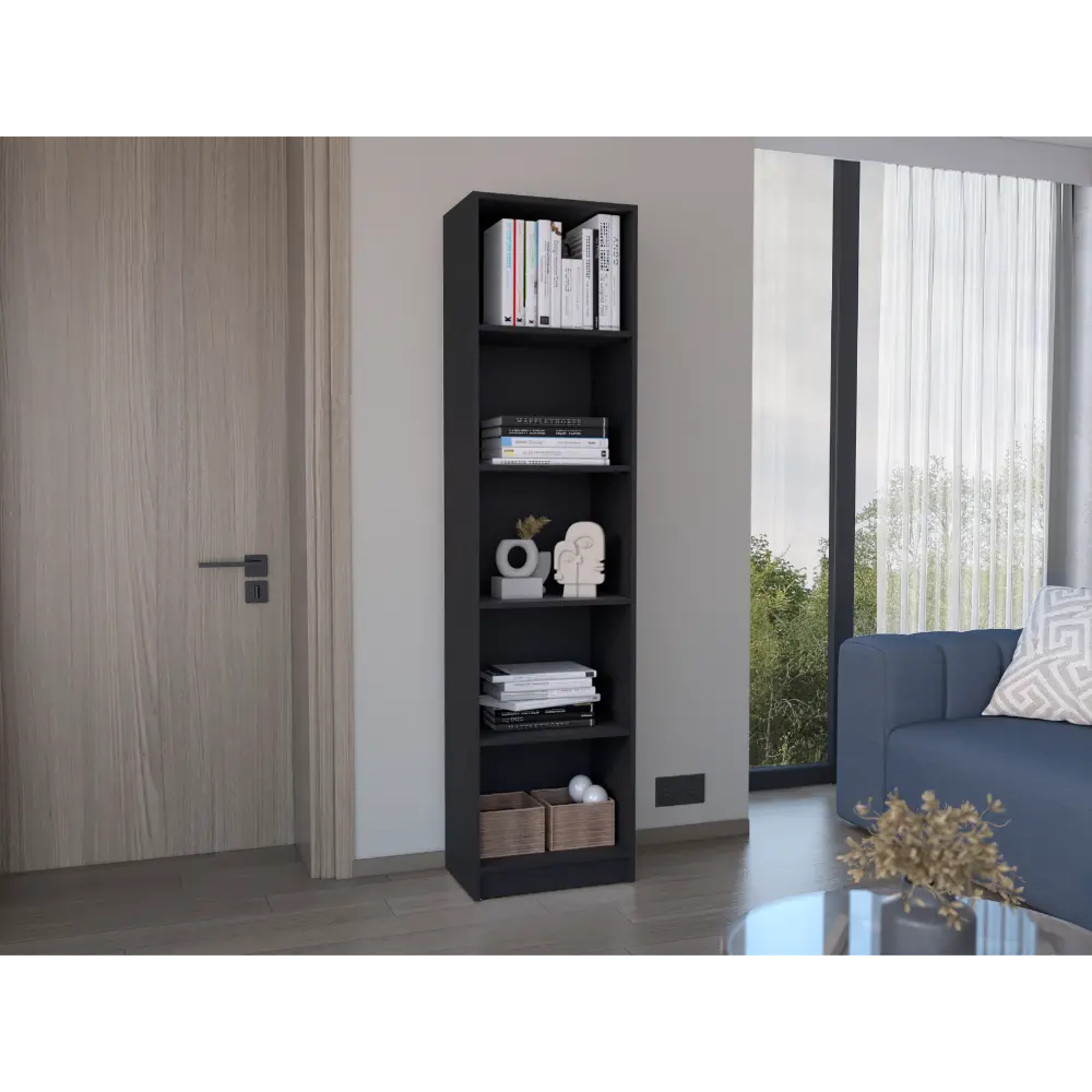 Home XS Bookcase 5 Tier Shelves Slim Design Black Stationery Storage rta mubles colombia