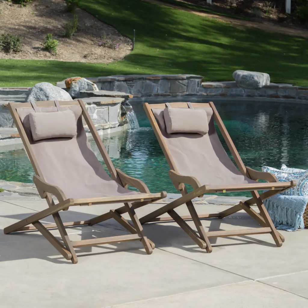 Nikki Beach Sling Chair Grey Set 2 Timber Frame nh-ihave