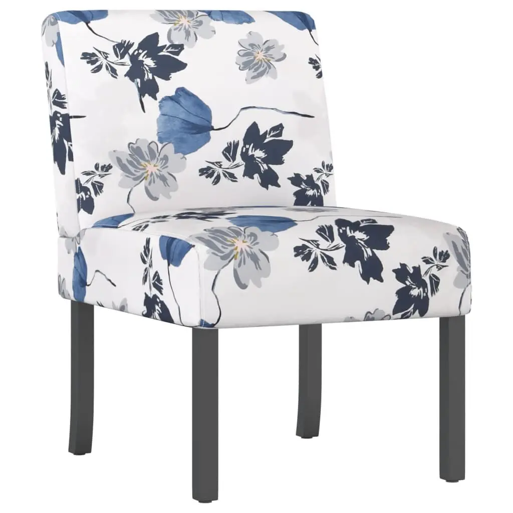 Blue Flower Fabric Slipper Chair Comfortable Accent Chair Living Room