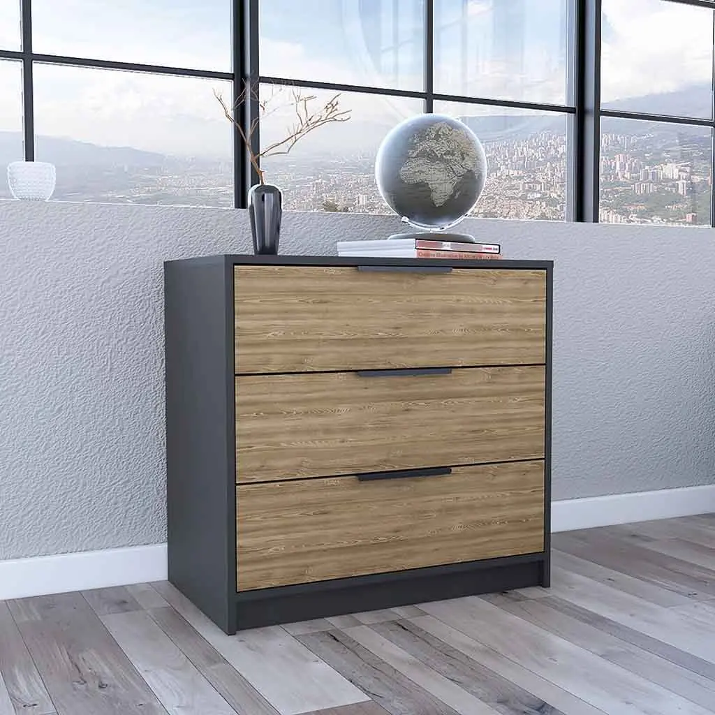 27 Inch 3 Drawer Dresser High Quality Top Black Light Oak Multicolor depot e-shop