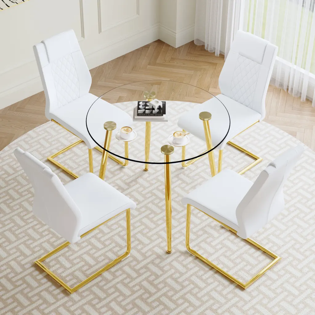Modern Minimalist Round Table and Chair Set Transparent Tempered Glass Dining Set droom w-1151