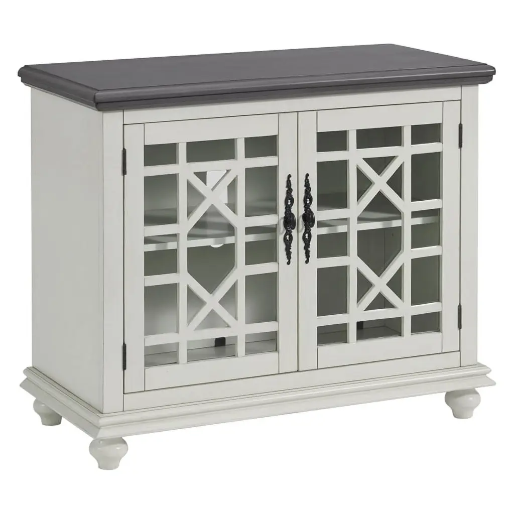 Bowery Hill Traditional Small Spaces TV Stand White Gray Top