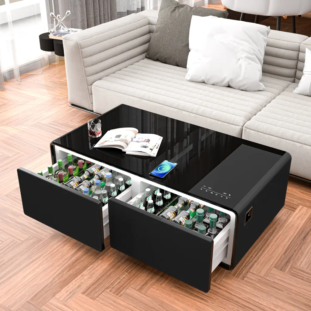 Modern Smart Coffee Table Built Fridge Bluetooth Speaker Wireless Charging dgvita