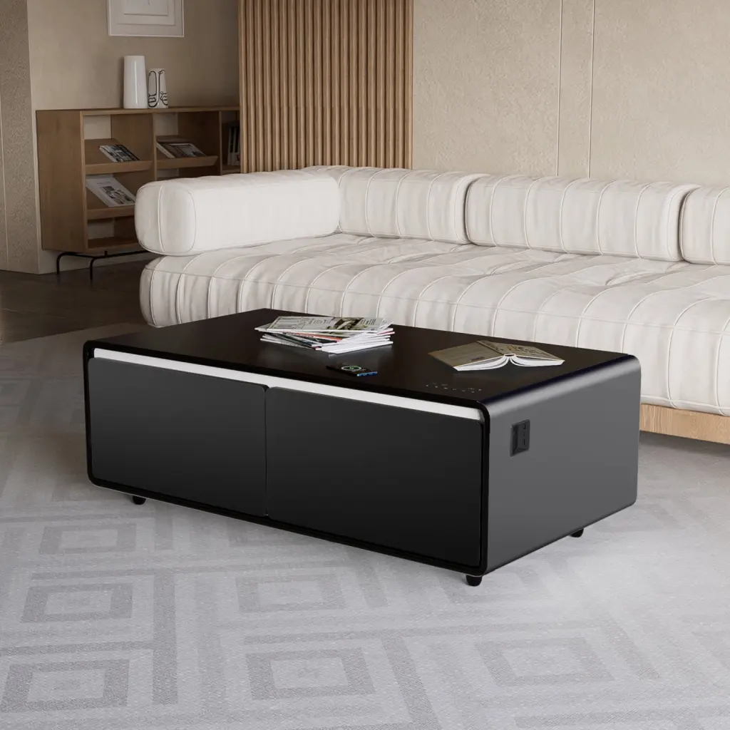 Modern Smart Coffee Table Built- Fridge Bluetooth Speaker Wireless Charging and Touch Control Ponnky