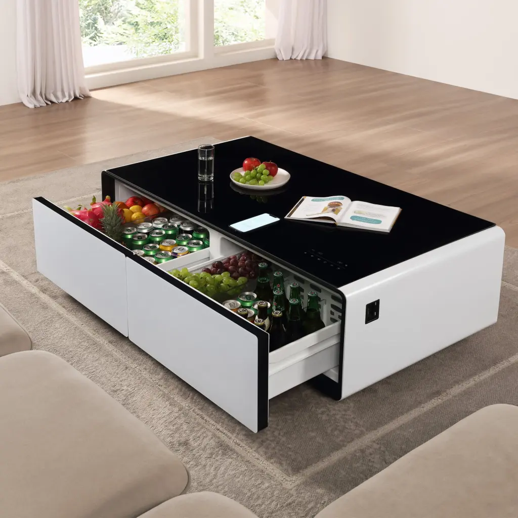 Modern Smart Coffee Table Built- Fridge Bluetooth Speaker Wireless Charging Wobythan