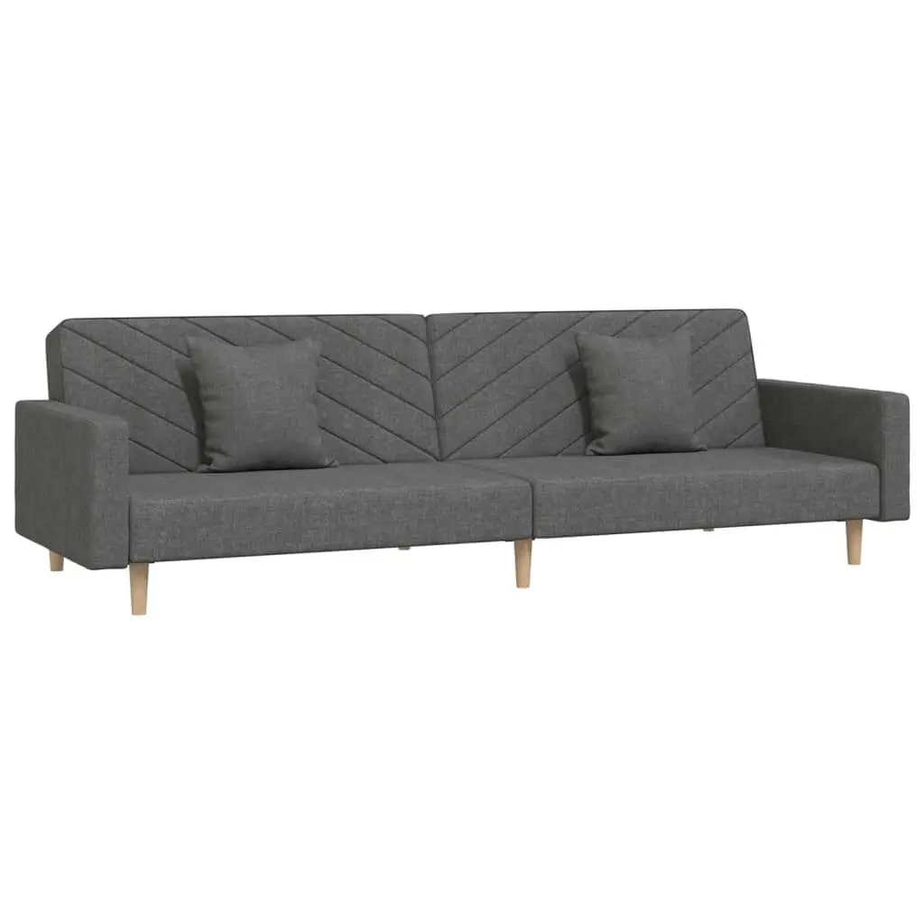 2-Seater Dark Gray Fabric Sofa Bed Two Pillows Convertible Furniture