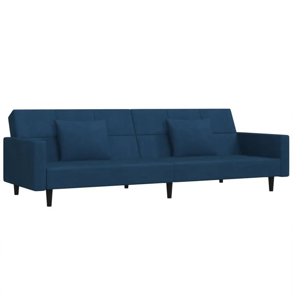 2-Seater Sofa Bed Blue Velvet Convertible Two Pillows