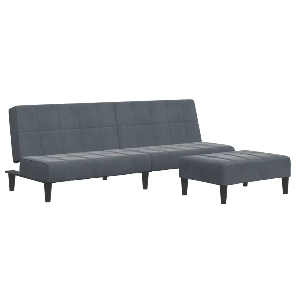 2-Seater Sofa Bed Footstool Dark Gray Velvet Convertible Sleeper