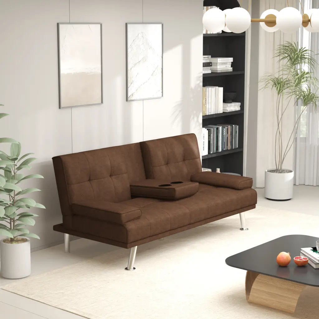Collapsible Sofa Bed Cup Holder Coffee Wood Frame and Medium Firm Foam aihua