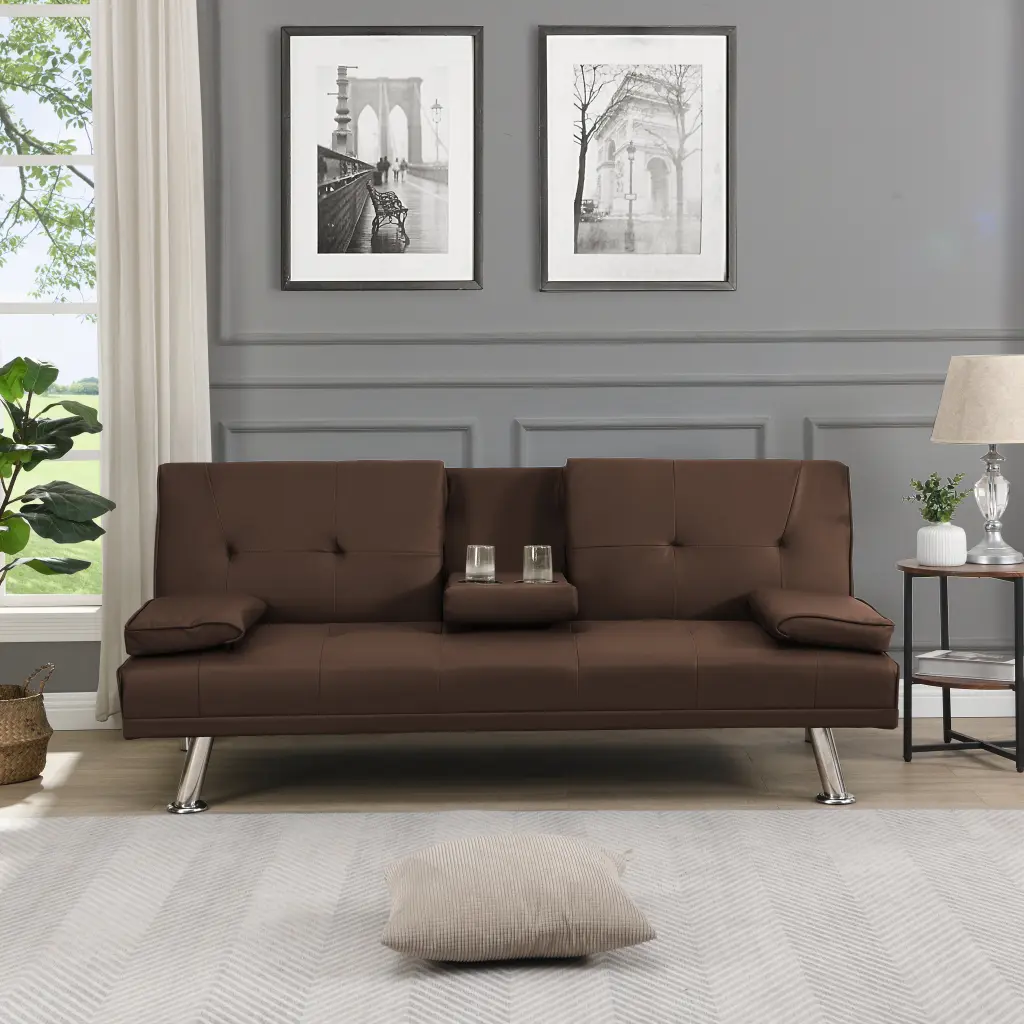 Sofa Bed Armrest Two Holders Timber Frame Stainless Leg Futon civilfurniture