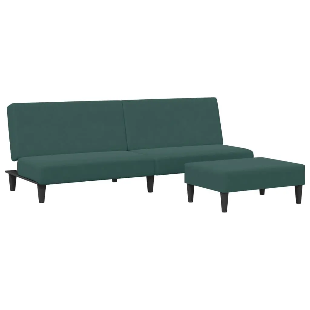 Compact 2-Seater Sofa Bed Footstool Dark Green Velvet