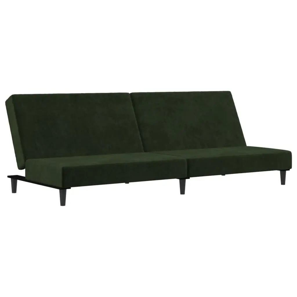 Dark Green Velvet 2-Seater Sofa Bed Convertible Lounge Furniture