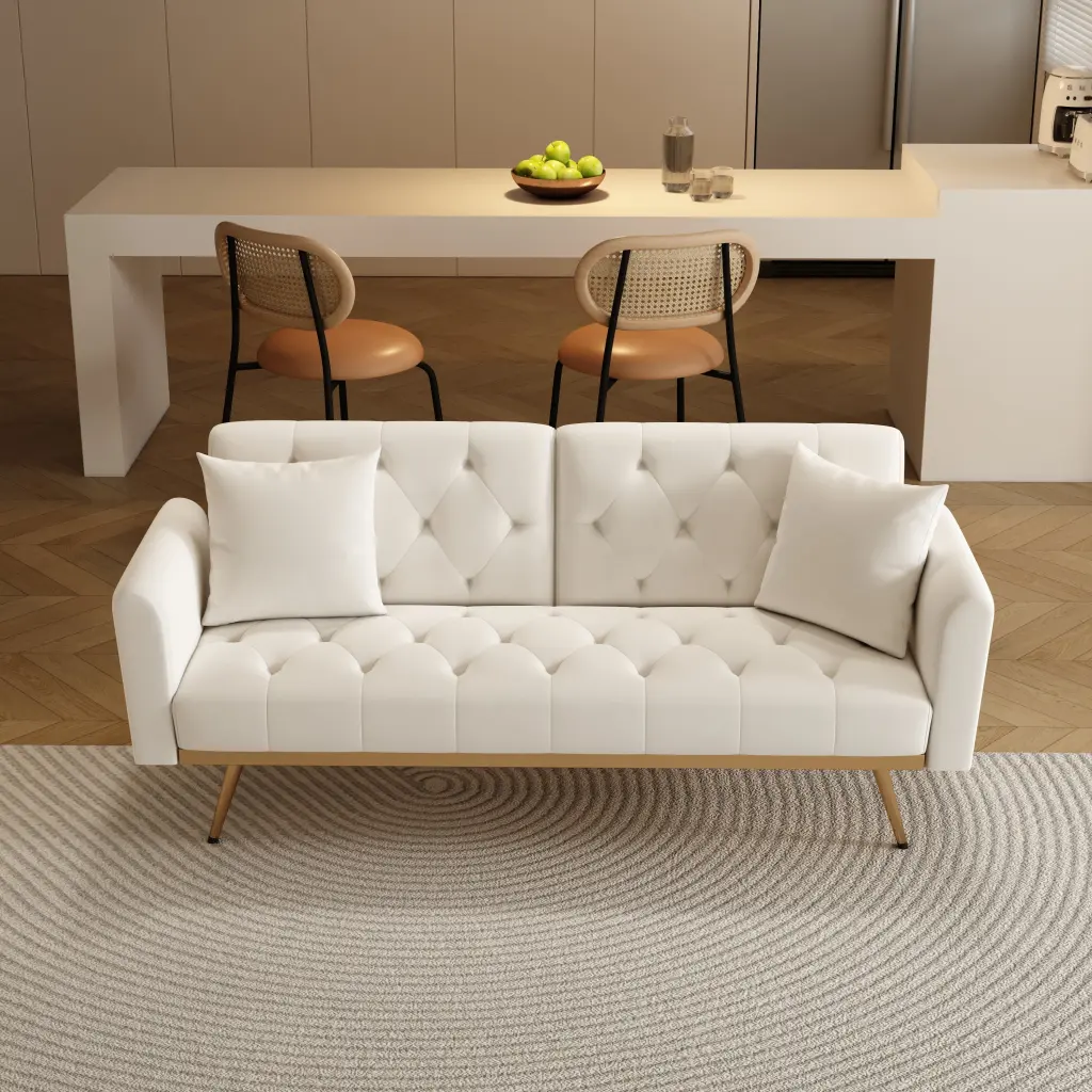 68.3 Inch Beige Velvet Sofa Bed Easy to Assemble and Stylish fan chen furniture