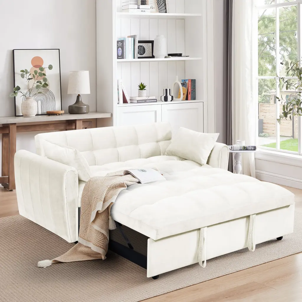 64.9 Inch 3 1 Collapsible Large Velvet Sofa Bed Modern Double Sofa fm home