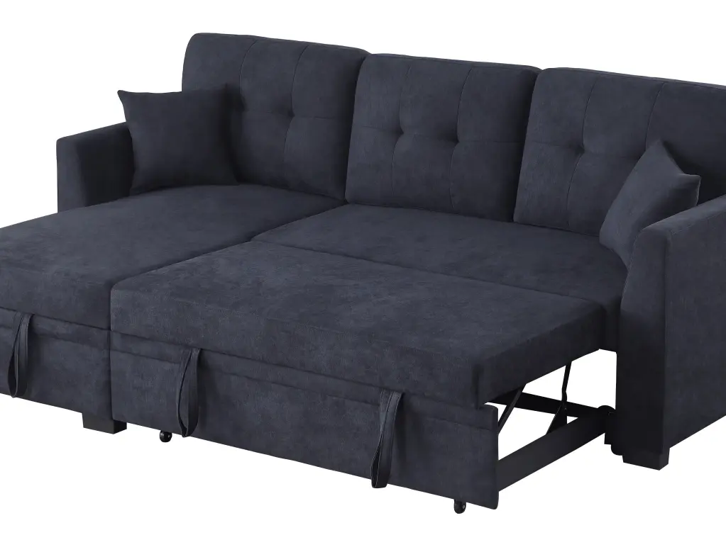 Dark Blue Fabric 4 Seat Sectional Sofa Bed Wood Frame gardenia home furnishings