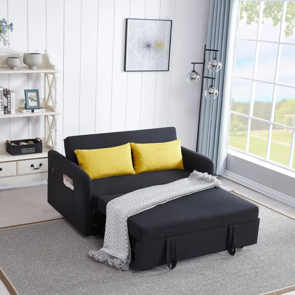 Twins Sofa Bed Black Material Black Foam Material Compact Sleeper Couch hdf store