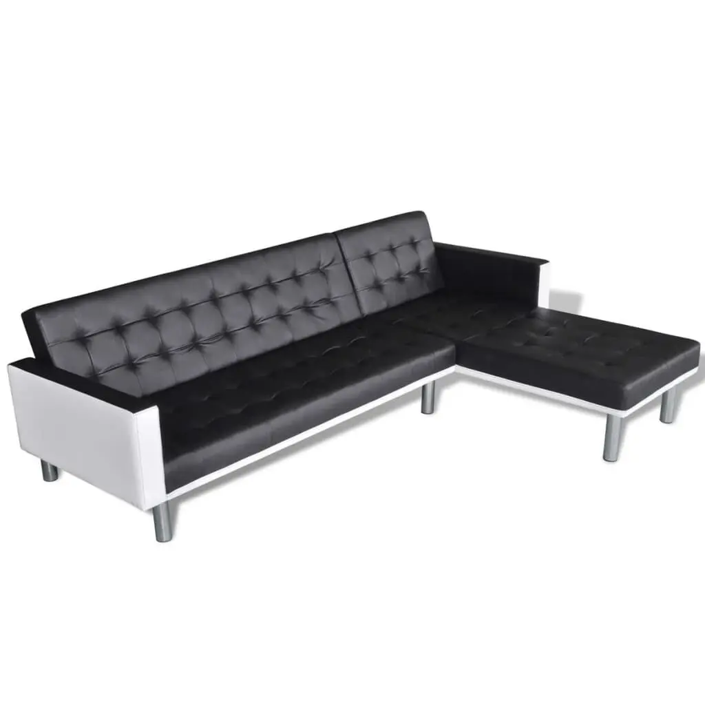 L-shaped Sofa Bed Artificial Leather Black and White Convertible Sleeper Sofa