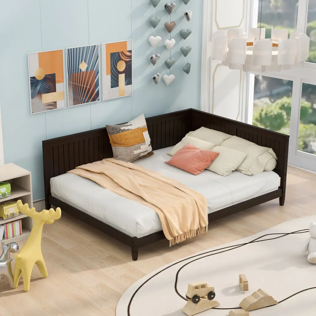 Full Size Wood Daybed Sofa Bed Espresso - Solid Wood and MDF lucky furniture