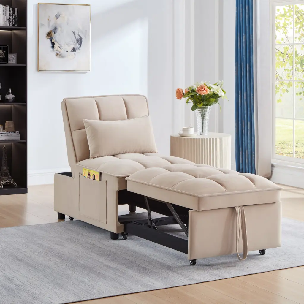 4 1 Multi Function Single Sofa Bed Storage Pockets and Tufted Design wm home furniture