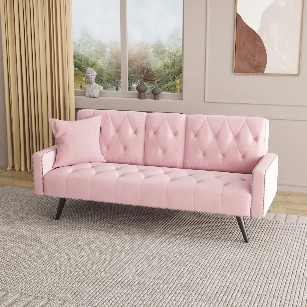 1730 Sofa Bed Armrest Nail Head Trim Two Cup Holders 72 Inch Pin Convertible Furniture ylf fff