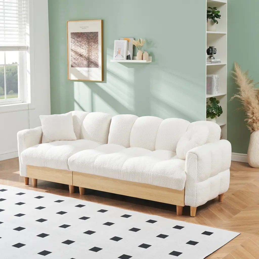 Beige Technology Cloth Three Seat Lift Sofa Bed Locker ylf fff