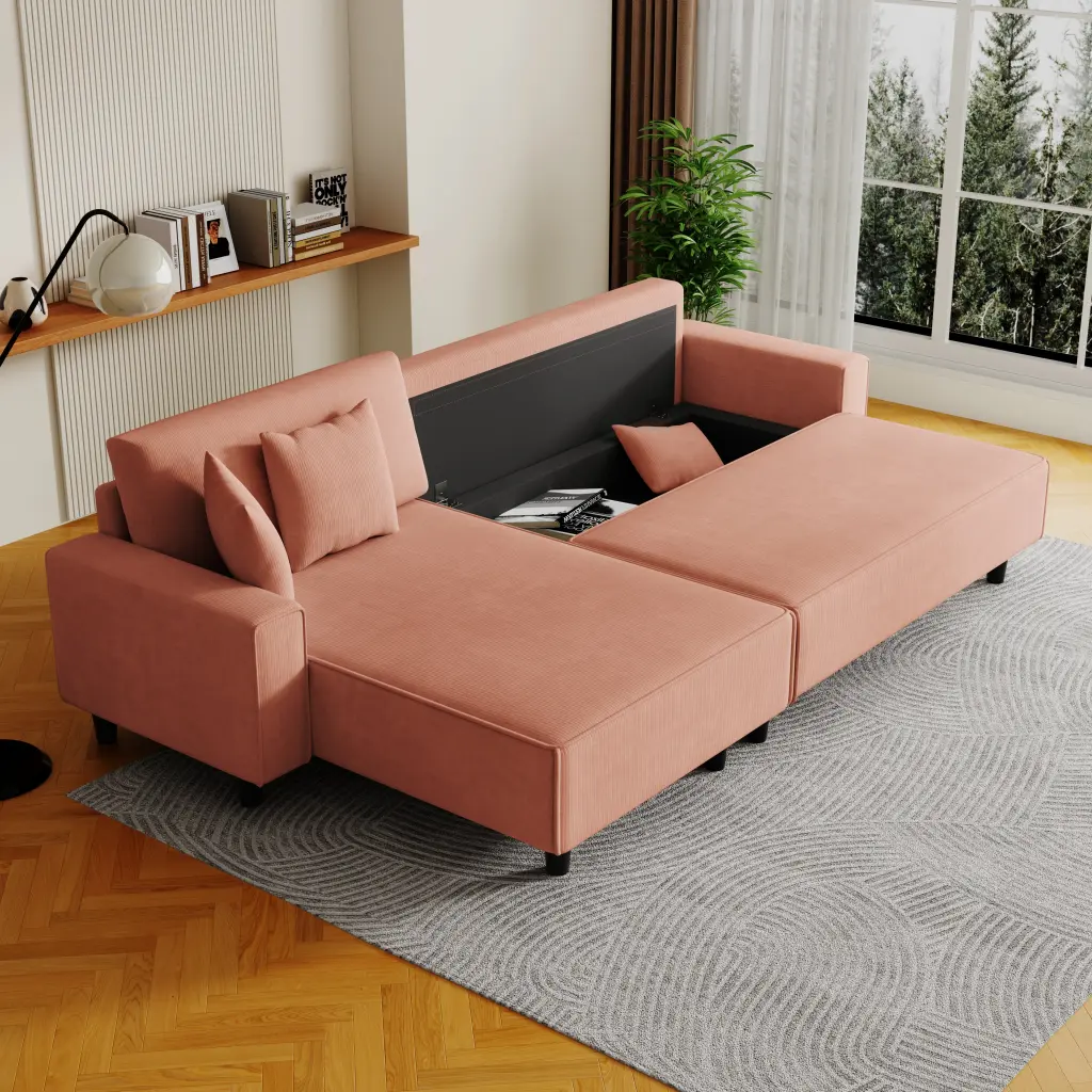 93 Inch Spacious Orange Corduroy Sofa Bed 2 Pillows Living Room ylf fff