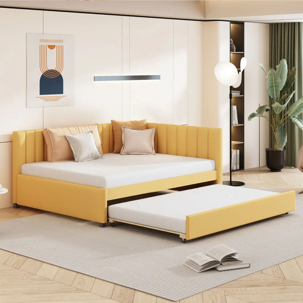 Full Size Upholstered Daybed Trundle Sofa Bed Frame No Box Spring lucky furniture