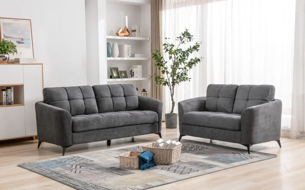 Callie Gray Woven Velvet Sofa Loveseat Living Room Set lilola home