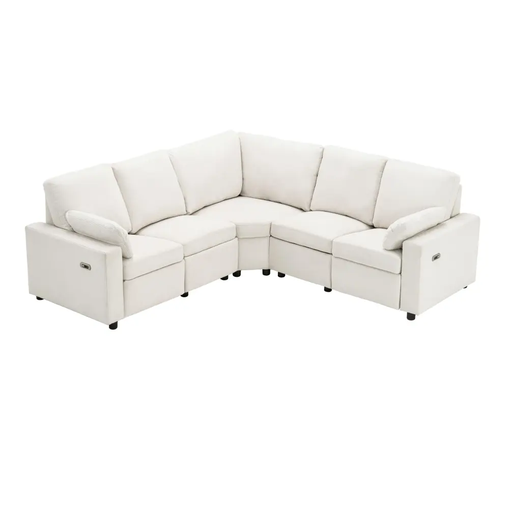 Cabinet Knob Power Recliner Sectional Sofa Home Theater Reclining Sofa Two USB Ports, Two Storage Drawers Living Room