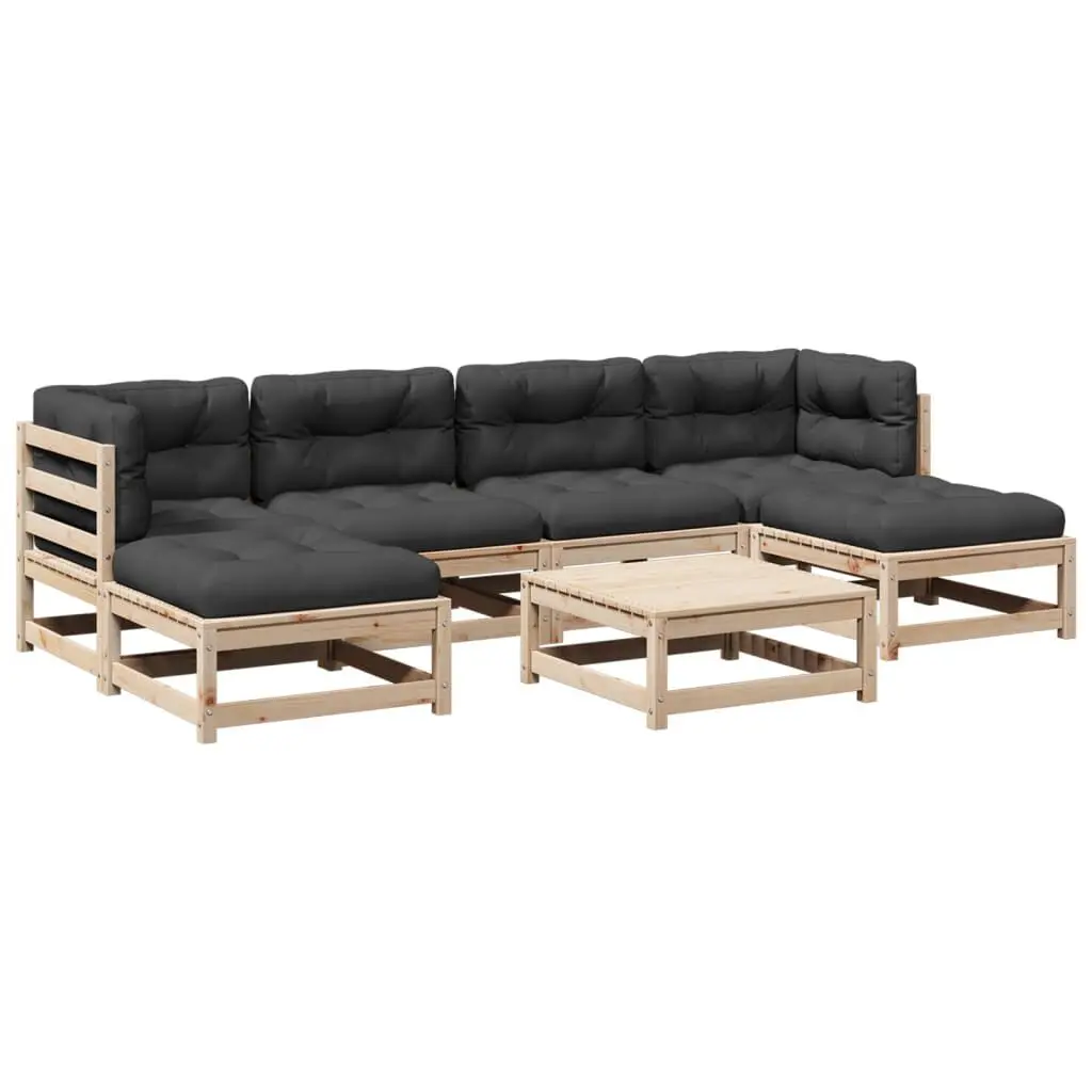 7-Piece Solid Wood Pine Patio Sofa Set Cushions Outdoor Furniture