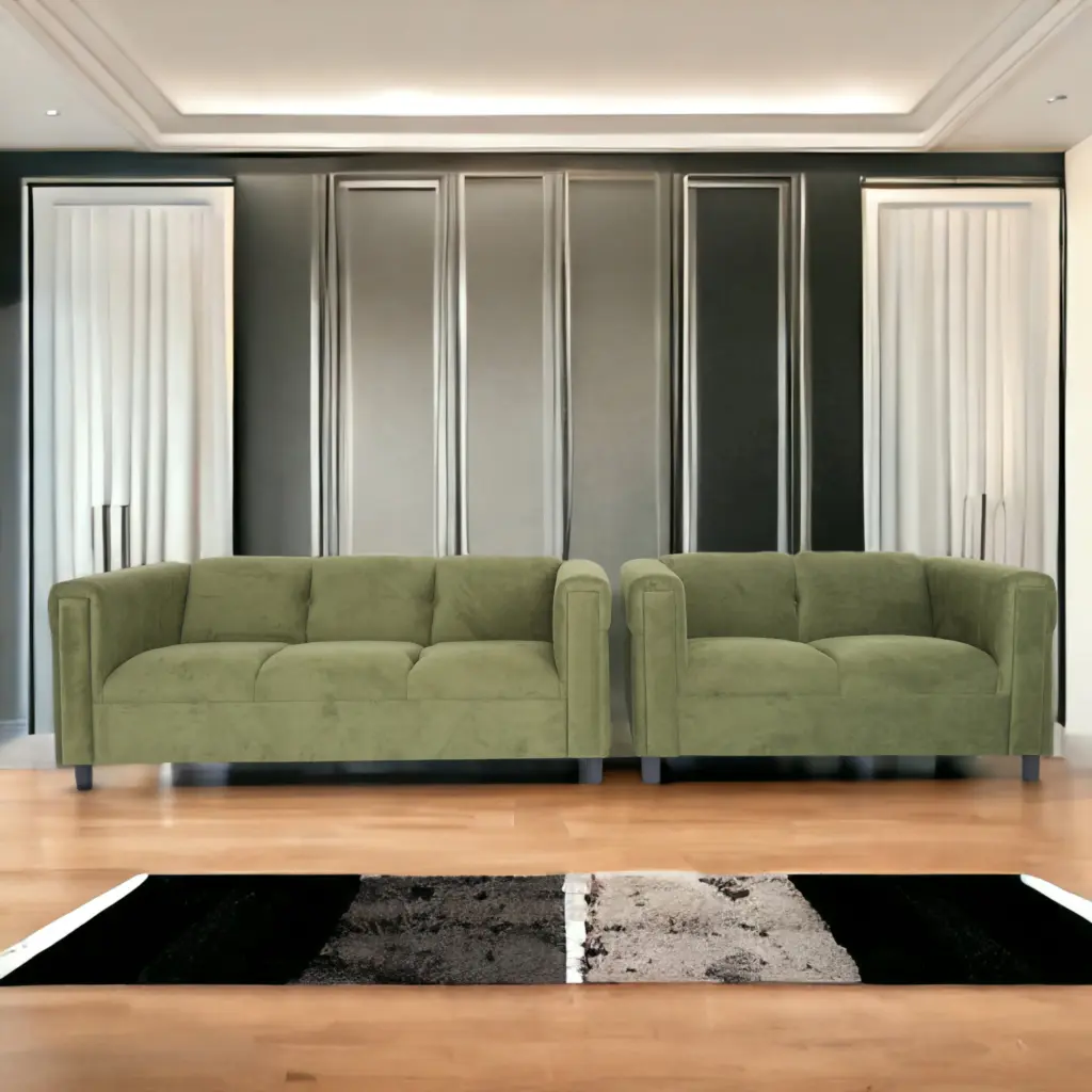 Green Suede Loveseat And Sofa Set Living Room Modern Decor Couch american-made seating