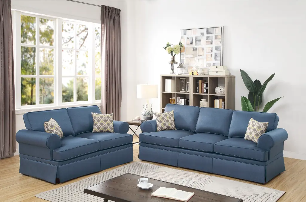 2Pc Sofa Set Sofa and Loveseat Living Room Furniture Blue Glossy Polyf kanepe