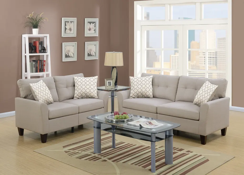 Living Room 2 Piece Sofa Set Beige Glossy Polyester Sofa And Loveseat kanepe