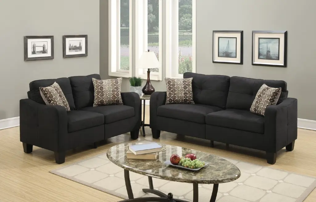 2 Piece Black Polyfiber Sofa and Loveseat Set Living Room Home Decor kanepe